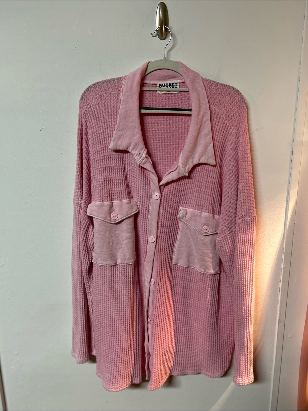 Bucket List Pink Waffle Knit Oversized Shacket/Cardigan